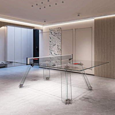 臻品創意家用標準尺寸高級不銹鋼透明亞克力水晶玻璃乒乓球臺桌子