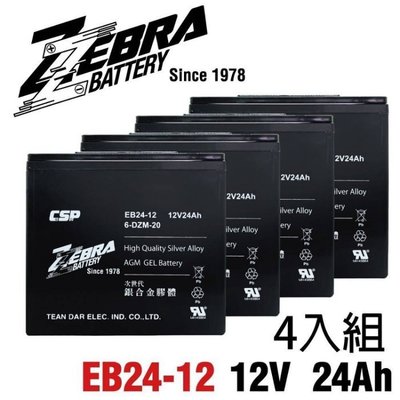 【中壢電池】一組四顆 ZEBRA EB24-12 6-DZM-20 電動腳踏車 深循環 電動車電池 電瓶 12V24AH