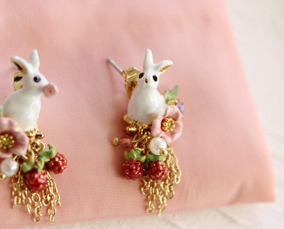 全館免運 #法國Les Nereides 魔法奇遇系列 可愛小白兔子 流蘇耳環耳釘耳夾 飾品 可開發票