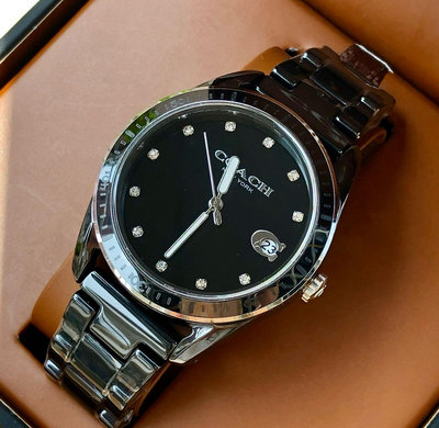COACH Preston 黑色錶盤 水鑽刻度 黑色陶瓷錶帶 石英 女士手錶 14503262