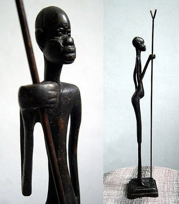 非洲藝術品非洲工藝品原住民工藝品老銅器老銅像非洲人像雕塑雕像-持仗美女【心生活美學】