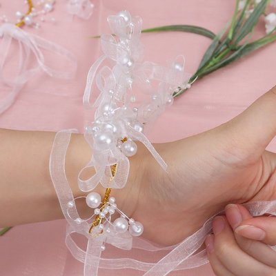 新娘手珍珠手腕話清新森系韓式唯美姐妹團珍珠結婚禮伴娘手腕花