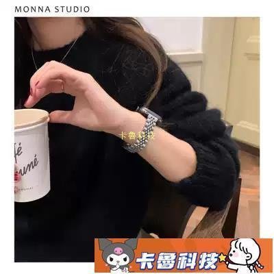 【熱賣精選】Monna韓國ins博主同款簡約氣質金屬蘋果iwatch234567se錶帶銀色