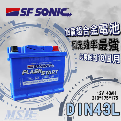 【茂勝電池】SF SONIC DIN43L 藍霸 歐規 銀合金 電池 汽車電瓶 低身 BMW BENZ AUDI