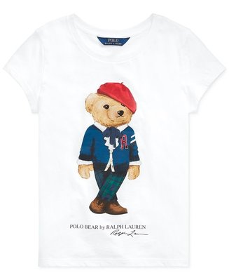 【Polo Ralph Lauren】RL 大女童女生 小熊 泰迪熊 熊熊短袖T恤 T恤 Logo短t 純棉T恤 白色