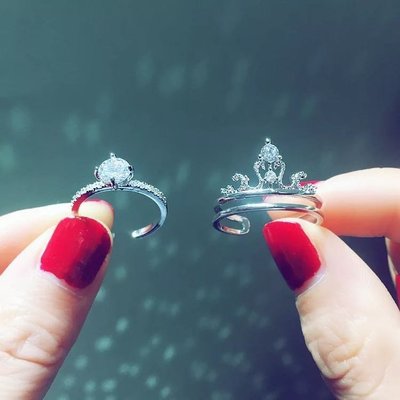 【熱賣下殺】抖音同款皇冠二合一戒指女 時尚鋯石戒指開口可調節鍍S925銀戒指
