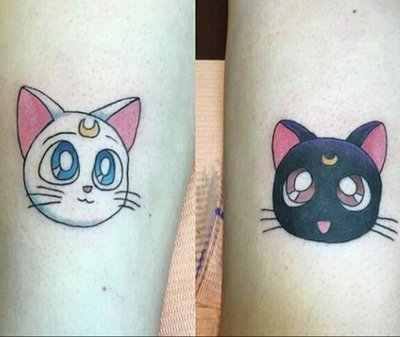 【萌古屋】美少女戰士黑貓白貓 - 男女防水紋身貼紙刺青貼紙 K1５