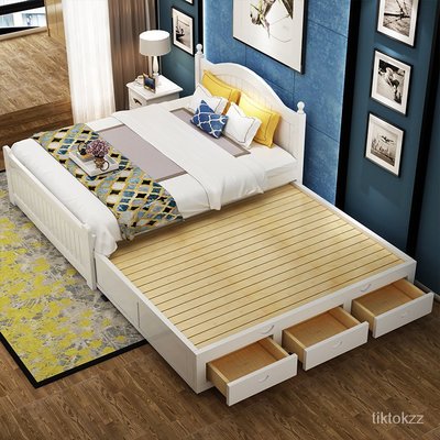 韓式實木兒童床1.2單人床雙人床1.5子母床拖床親子床雙層抽拉床