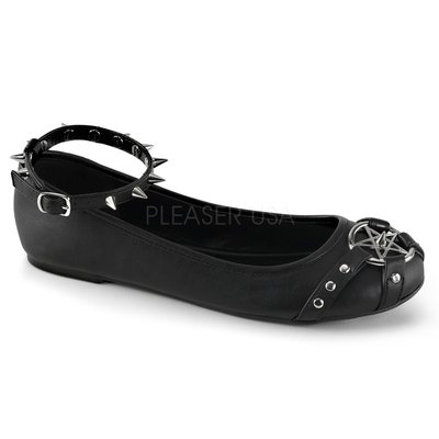 Shoes InStyle《一吋》美國品牌 DEMONIA 原廠正品龐克歌德鉚釘五芒星娃娃平底鞋 有大尺碼『黑色』