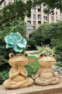精品花園裝飾瑜伽青蛙動物花盆戶外庭院別墅園林頂樓陽臺創意落地擺件