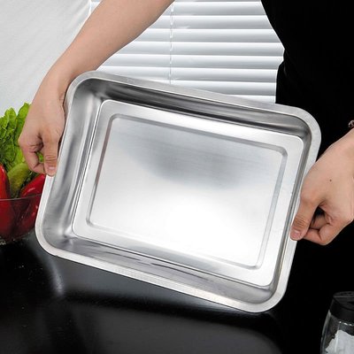 現貨熱銷-帶蓋不銹鋼方盤 長方形托盤 厚餐盤 烤魚盤鐵盤子食品級7cm10cm