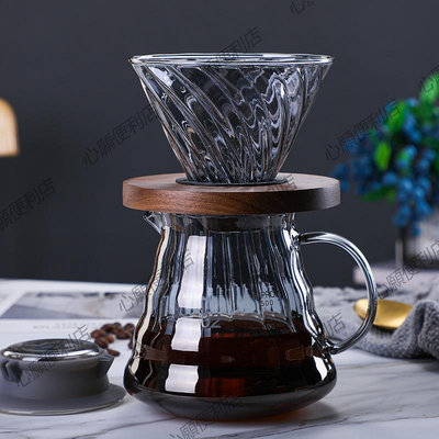 mrwater咖啡壺耐高溫玻璃分享壺手沖美式滴漏式v60咖啡濾杯條紋壺-心願便利店