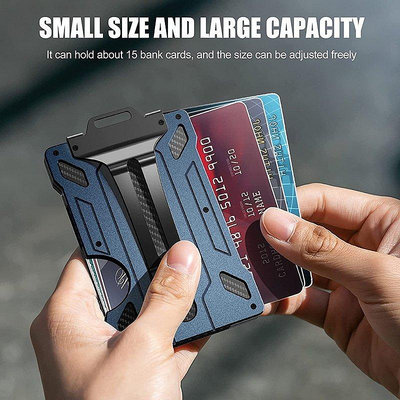 熱銷 2022 US Mecha 風格頂級 ID 證件夾耐用金屬鋁錢包 RFID 阻止信用卡夾男士多功能錢夾 -可開發票