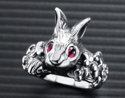 【創銀坊】兔寶寶 925純銀 戒指 彼得兔 兔子 紅 寶石 貓 喬治傑生 水晶 熊貓 狗 動物 戒子 (R-10603)