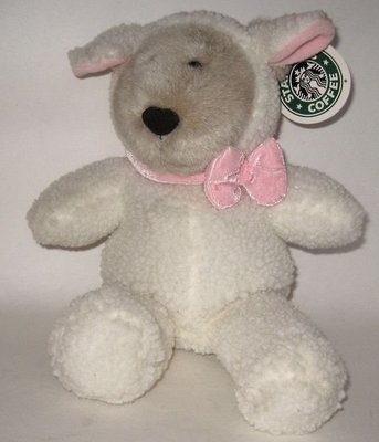 絕版收藏Starbucks 星巴克熊寶寶：1999年第10隻星巴克熊寶寶-白綿羊綁粉色蝴蝶結～超稀有