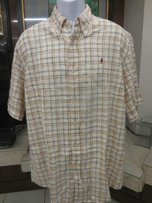 (二手)Marlboro classics萬寶路米白色格紋短袖襯衫(L)(B402)