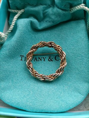 Tiffany 純銀和 18k 黃金繩狀圓形別針胸針*【附原盒,防塵套】