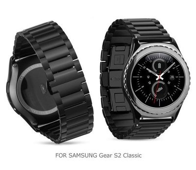 【錶帶家】SAMSUNG Gear S2 黑色PVD高級 20mm 厚實不銹鋼實心錶帶使用按鈕飛機扣 免運費送快拆錶耳針