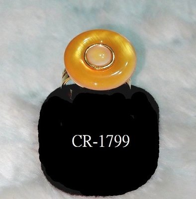 CR-1799 鍍金圓型台戒指(18MM)鑲紫文蛤圓型(18MM)可調式戒圍