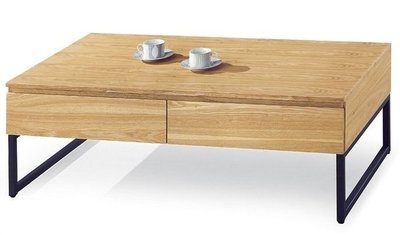 【N D Furniture】台南在地家具-經典黑砂鐵腳木紋雙抽大茶几(另有同款小茶几)