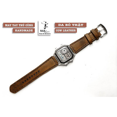 真皮 1950 RAM 皮革錶帶牛皮深棕色卡西歐 AE 1200 WHD 和耐用 18 毫米錶帶