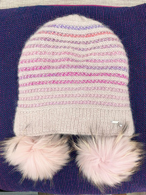 全新義大利製VIZIO漸層粉紫色系毛球毛帽。羊毛。羊駝毛。原價19800