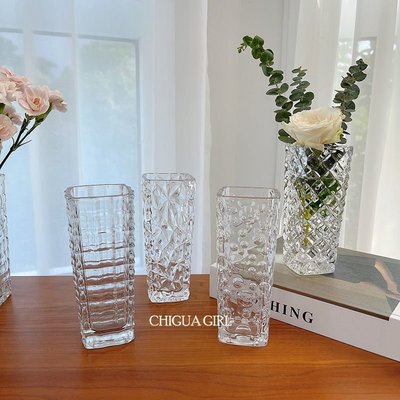 熱賣 現貨~ins風復古花瓶擺件客廳插花北歐創意水晶透明玻璃瓶水培