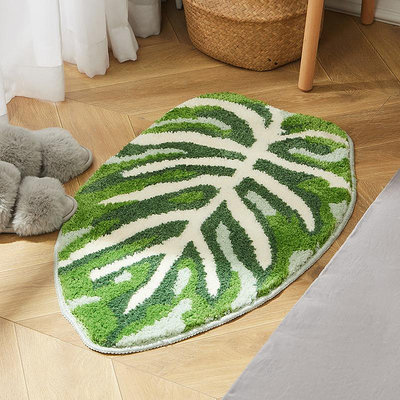 廚房地墊 防滑墊 家用地毯 北歐植物葉子簇絨地毯浴室防滑地墊衛生間客廳臥室異性腳墊