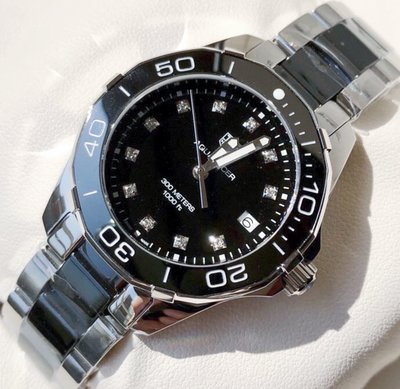 TAG HEUER Aquaracer 黑色面錶盤 銀色不鏽鋼配黑色陶瓷錶帶 石英 女士手錶 WAY131C.BA0913