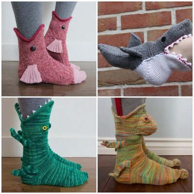 [新品上市]Knit Crocodile Socks 跨境爆款圣誕針織鱷魚創意鯊魚襪子 新品 促銷簡約