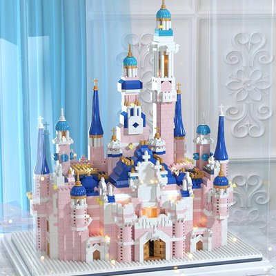 微顆粒積木兒童大型粉色夢幻城堡公主女孩兼容樂高拼裝玩具