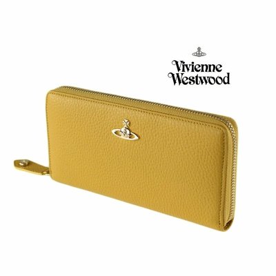 Vivienne Westwood ( 黃色×金屬銀色 ) 真皮 拉鍊長夾 皮夾 錢包 中性款｜100%全新正品｜特價!