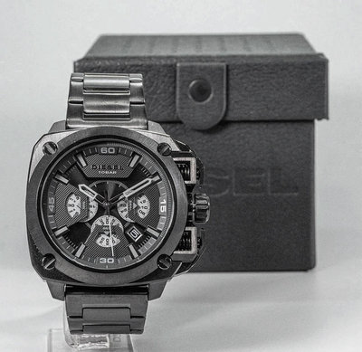 DIESEL Bamf 黑色錶盤 黑色不鏽鋼錶帶 石英 三眼計時 男士手錶 DZ7449