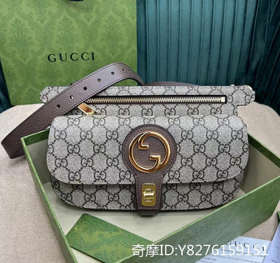 二手正品 古馳 Gucci   GG Supreme Blondie belt bag 斜背包 腰包 718154 現貨