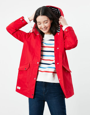 英國Joules Coast Waterproof Jacket紅色中長版防水防風外套，尺寸 UK10，全新品含吊牌