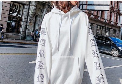 FINDSENSE品牌 秋冬季 新款 韓國 嘻哈 字母印花 個性 長袖 運動 白色 寬鬆顯瘦 連帽衛衣  時尚 潮流上衣
