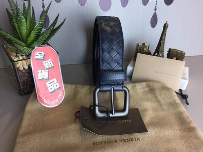 《真愛名牌精品》Bottega Veneta (BV) 271932 深藍色 牛皮編織 皮帶 3.5cm*全新品*代購