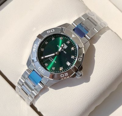 TAG HEUER Aquaracer 綠色面錶盤 銀色不鏽鋼錶帶 石英 女士手錶 WBD1316.BA0740