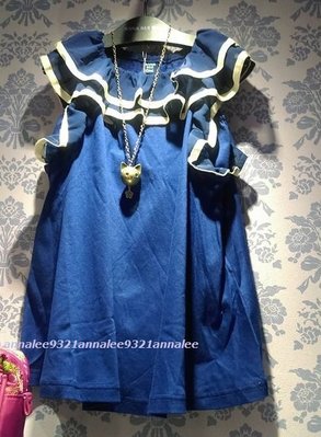 日本 anna sui mini 童裝藍色花邊袖洋裝/長上衣~130公分