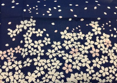 ｛小貴婦英國茶｝ZAKKA雜貨日式粉紅白櫻花印花薄棉布料深藍底色，適合當擦手巾，束口袋，便當布,餐墊,茶巾等