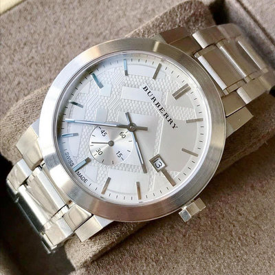 BURBERRY 銀白色錶盤 銀色不鏽鋼錶帶 石英 男士手錶 BU9900