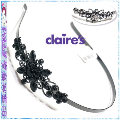 ☆POLLY媽☆歐美claire′s側排黑、白鑽花朵造型黑銅金屬髮箍