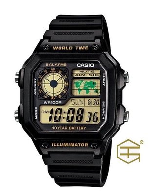 【天龜】 CASIO 十年電力世界時間經典錶款 AE-1200WH-1B