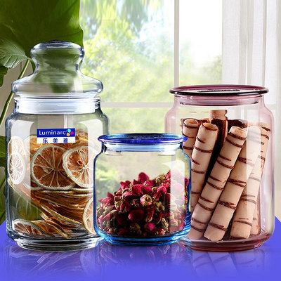 樂美雅玻璃茶葉罐透明帶蓋家用防潮密封罐花茶罐儲物罐雜糧罐