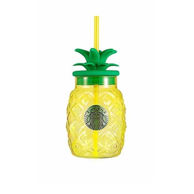 熱賣 隨身杯 夏季新品繽紛叢林杯子創意可愛菠蘿造型玻璃吸管杯桌面水杯