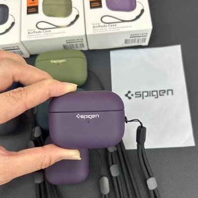 Spigen 適用於 Airpods Pro2 Airpods 3 矽膠貼合贈掛繩皮紋手感