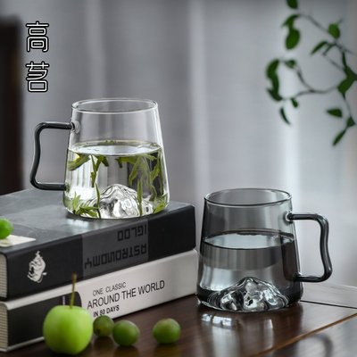 現貨-日式玻璃杯家用大容量水杯耐高溫夏季加厚觀山綠茶杯創意喝水杯子-簡約