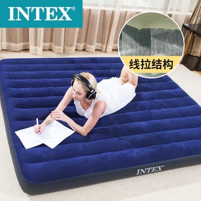 INTEX 64755 深藍色雙人線拉空氣床特大戶外充氣床植絨氣墊床