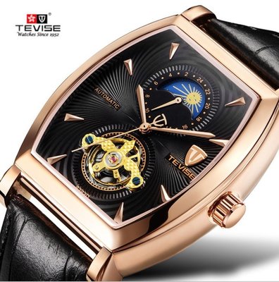 【潮裡潮氣】TEVISE正品特威斯品牌手錶真皮新款星辰防水全自動機械男士錶手錶