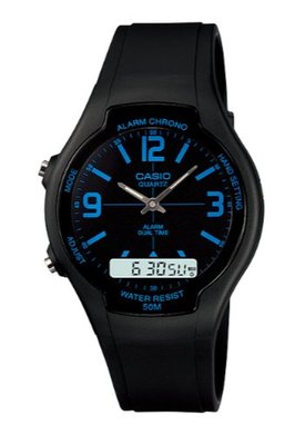 【萬錶行】CASIO 商務型酷炫雙顯指針錶 AW-90H-2B